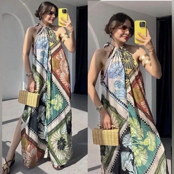 ZARA ~ COLLECTION PRINTED HALTER DRESS - Picture 5 of 12